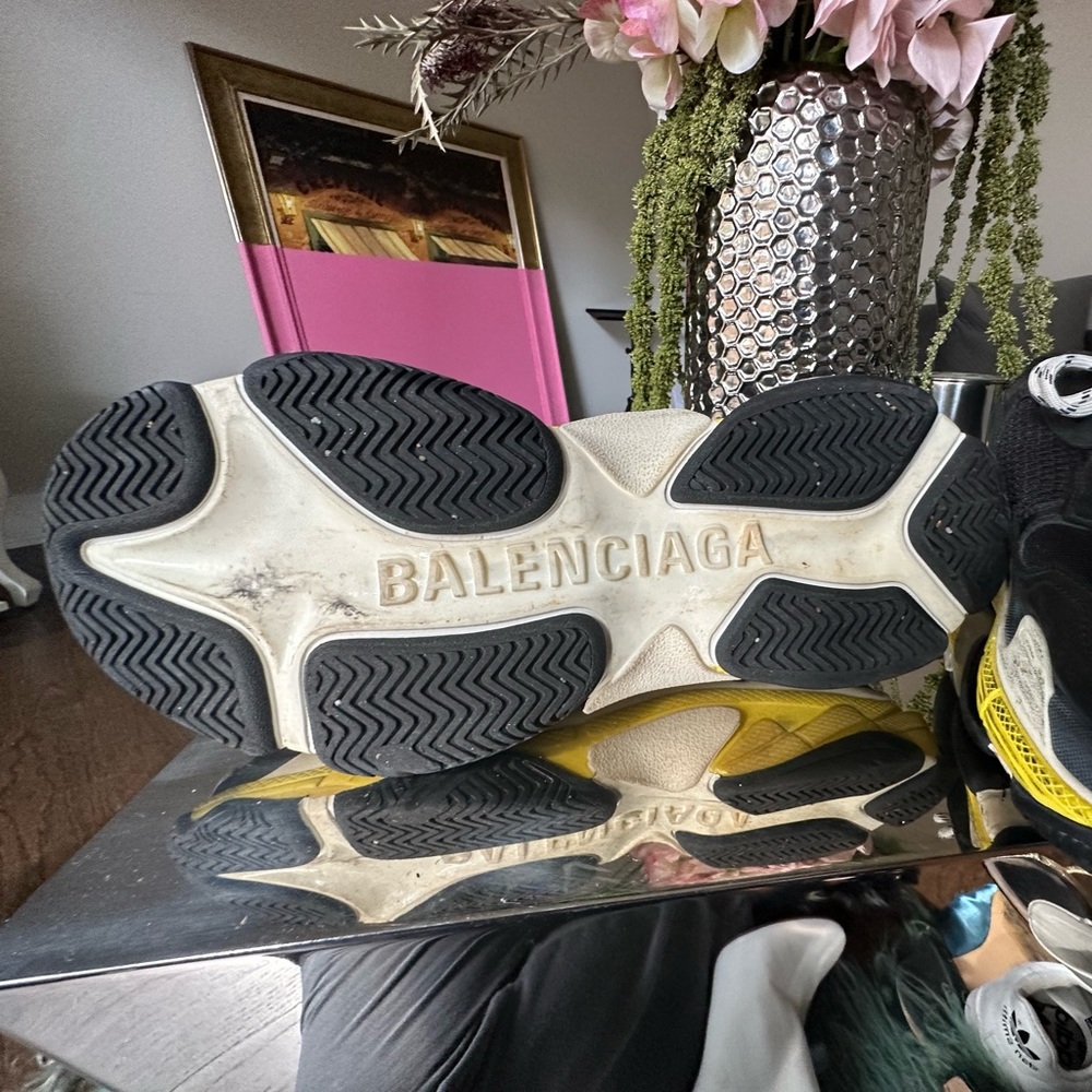 BALENCIAGA, Fabric Mesh Mens Triple S Sneakers 40 Black Yellow - Picture 6 of 9